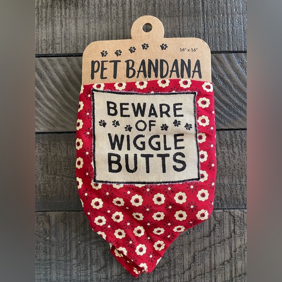 Pet Bandana Other - Pet Bandana Red & Tan Beware Of Wiggle Butts 16”X16”